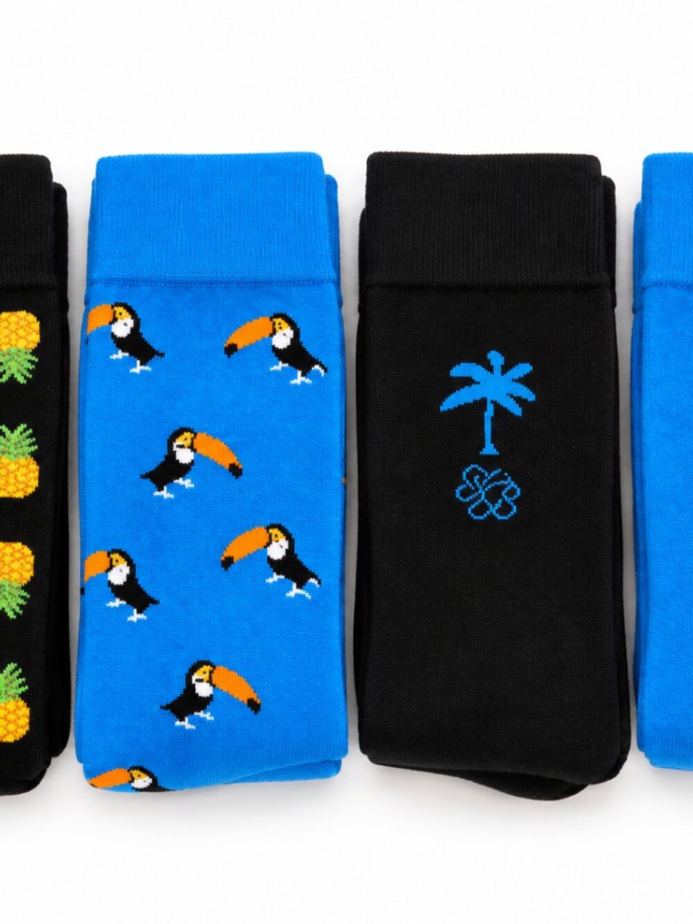 Tommy Bahama Island Time Crew Socks 4 Pack Men's Blue Black Toucan Pineapple